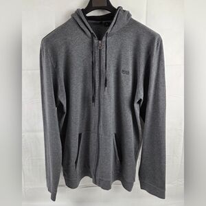 BOSS Hoodie Mens 2XL Gray Full Zip Lightweight 100% Cotton Embroidered Logo